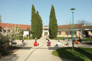 eleves assis dans la cours du lycée